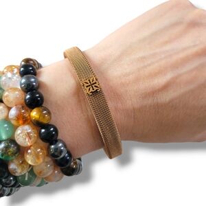 Rustic Cuff | EUC Elegant Golden Bronze Tone Mesh Open Cuff Bracelet